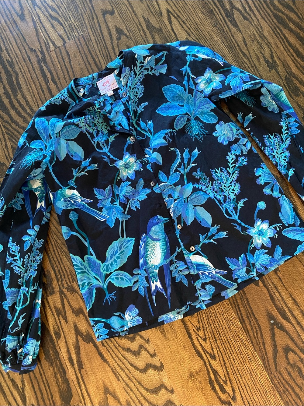 Banjanan Teal & Black Floral Button-Up Shirt
